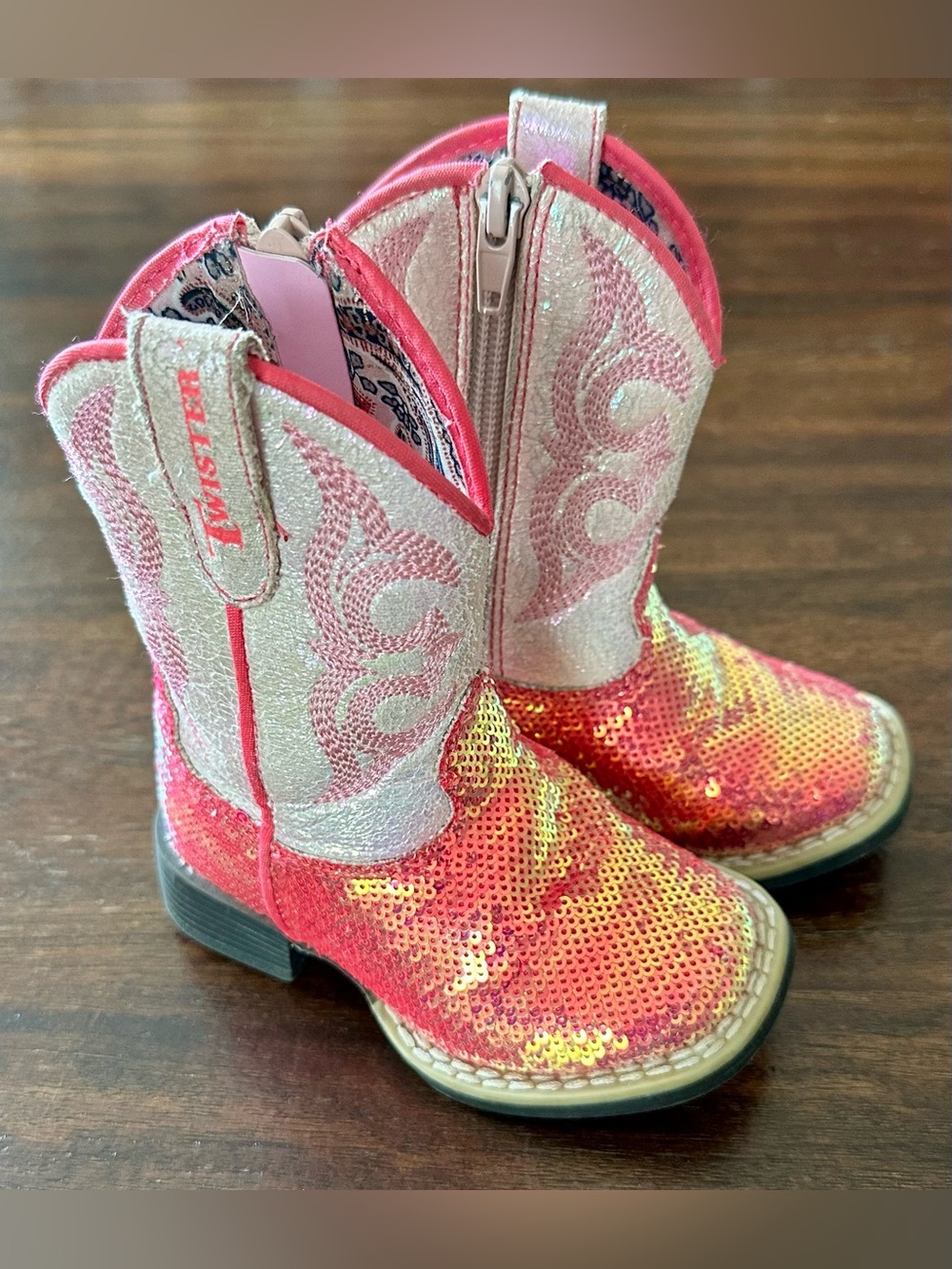 Twister Pink Sequin Cowboy Boots Toddler size 4 - Picture 2 of 5